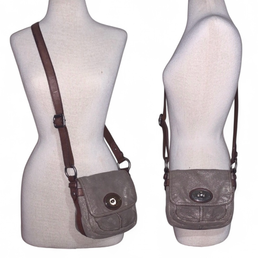 Vintage Fossil Distressed Brown Sparkly Leather Crossbody Bag Bohemian Y2K Indie
